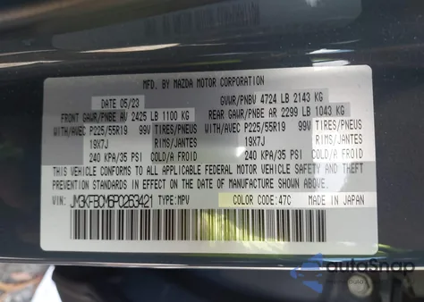 2023 Mazda Cx-5 2.5 S Carbon Edition from USA, damaged, VIN JM3KFBCM6P0263421